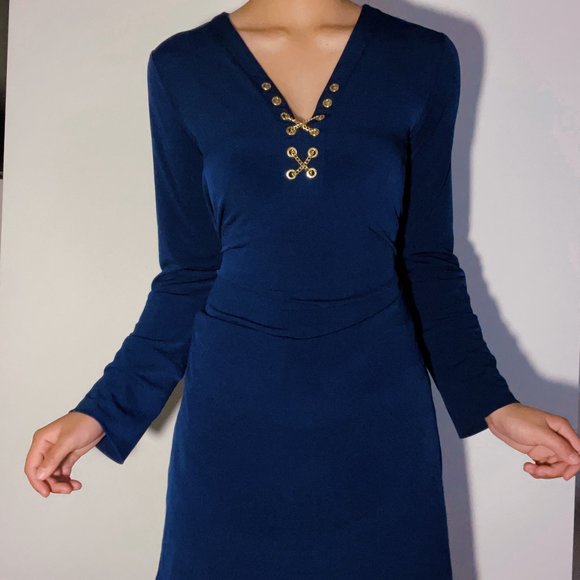 MICHAEL KORS Blue Dress With Gold Chain - Picture 2 of 4